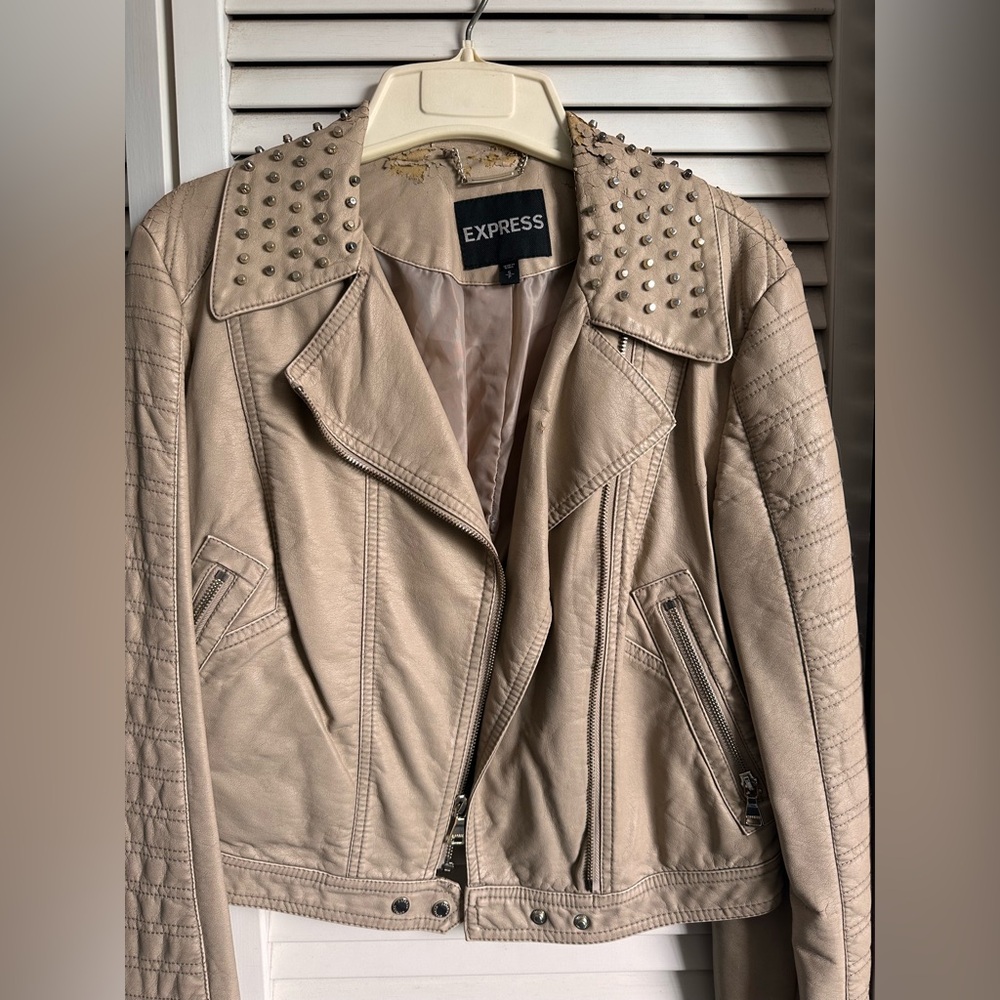 Express Tan Studded Leather Jacket